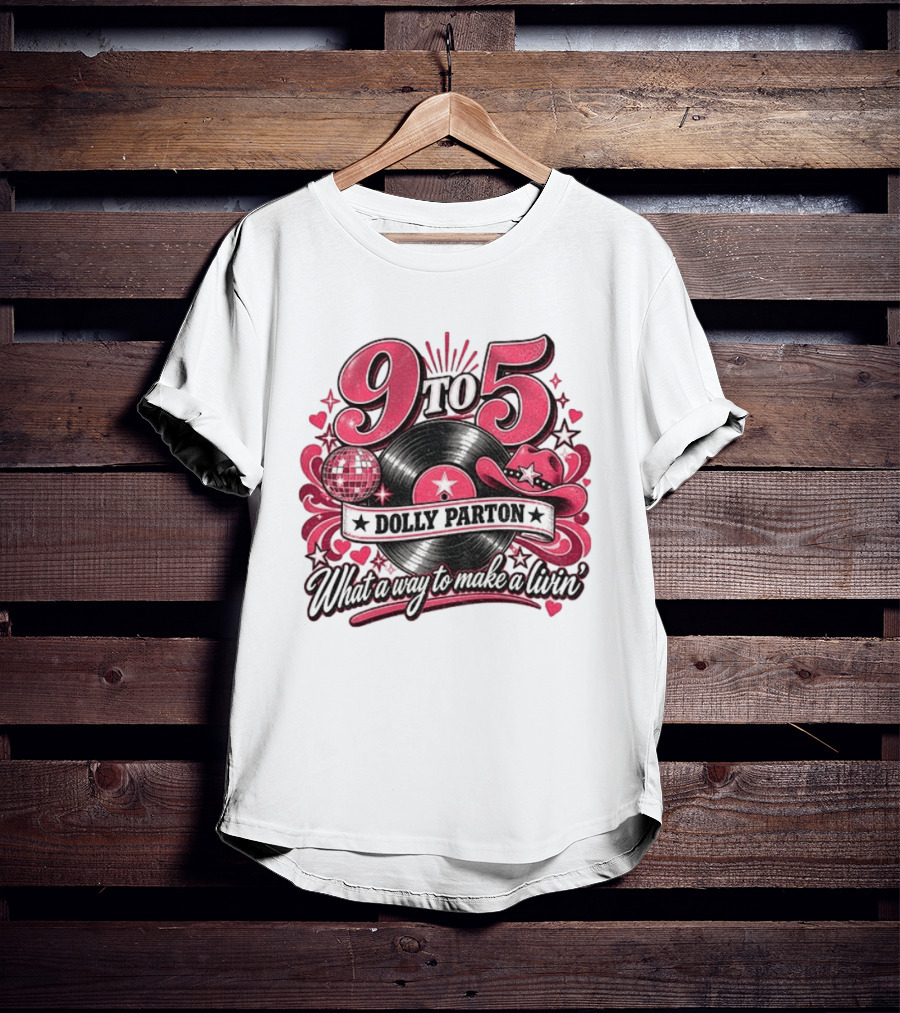 9 To 5 Dolly Parton What A Way To Make A Livin' Disco Cowgirl Hat Vinyl Record T-Shirt