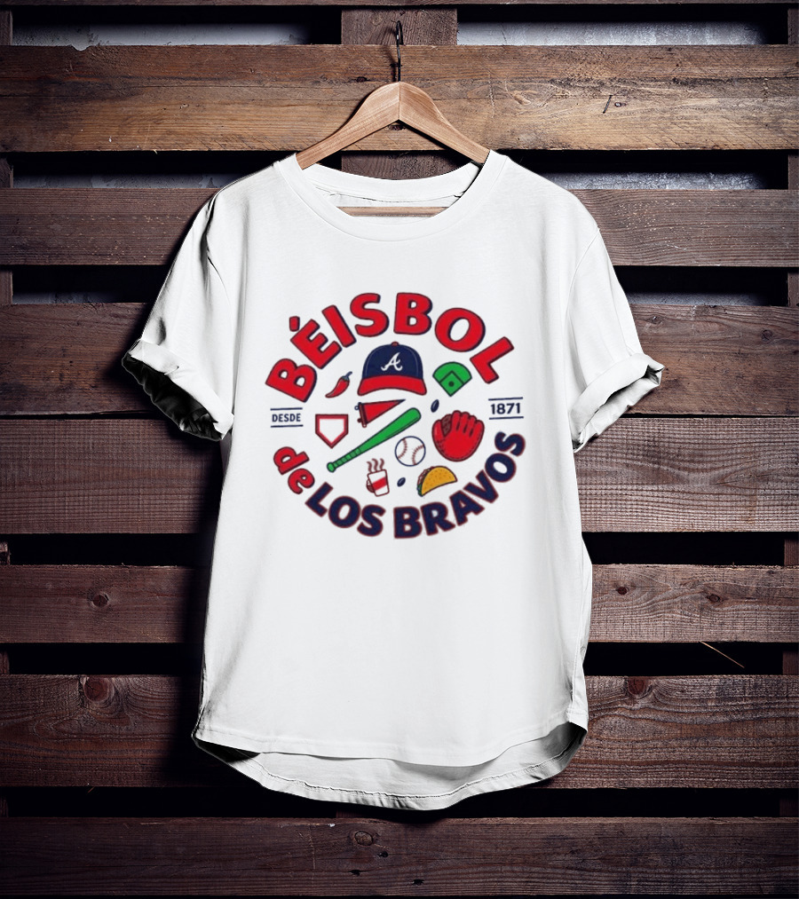 Béisbol De Los Bravos Atlanta Braves Desde 1871 Cap Glove Bat Baseball Iconography T-Shirt