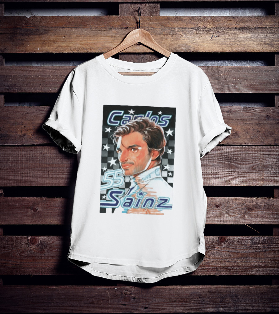 Carlos Sainz No 55 Formula 1 Racing Star Checkerboard T-Shirt