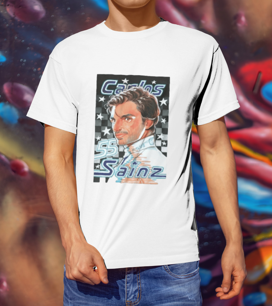 Carlos Sainz No 55 Formula 1 Racing Star Checkerboard T-Shirt