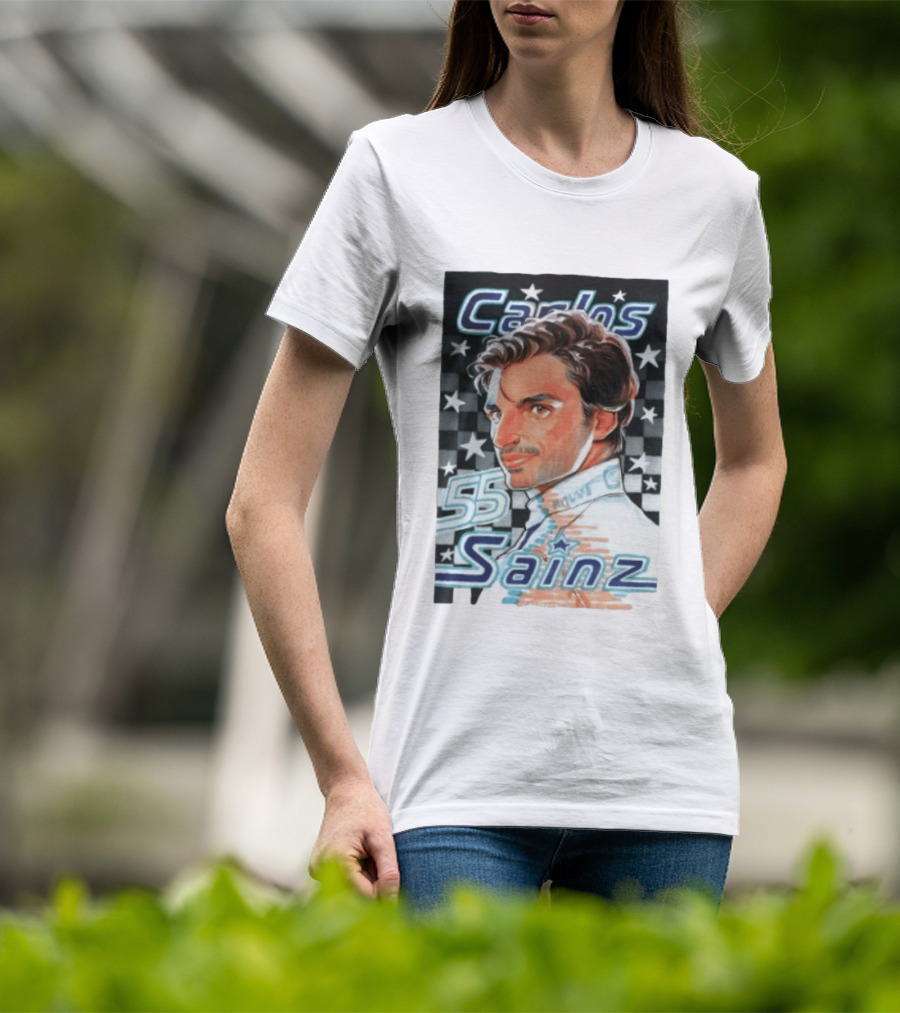 Carlos Sainz No 55 Formula 1 Racing Star Checkerboard T-Shirt