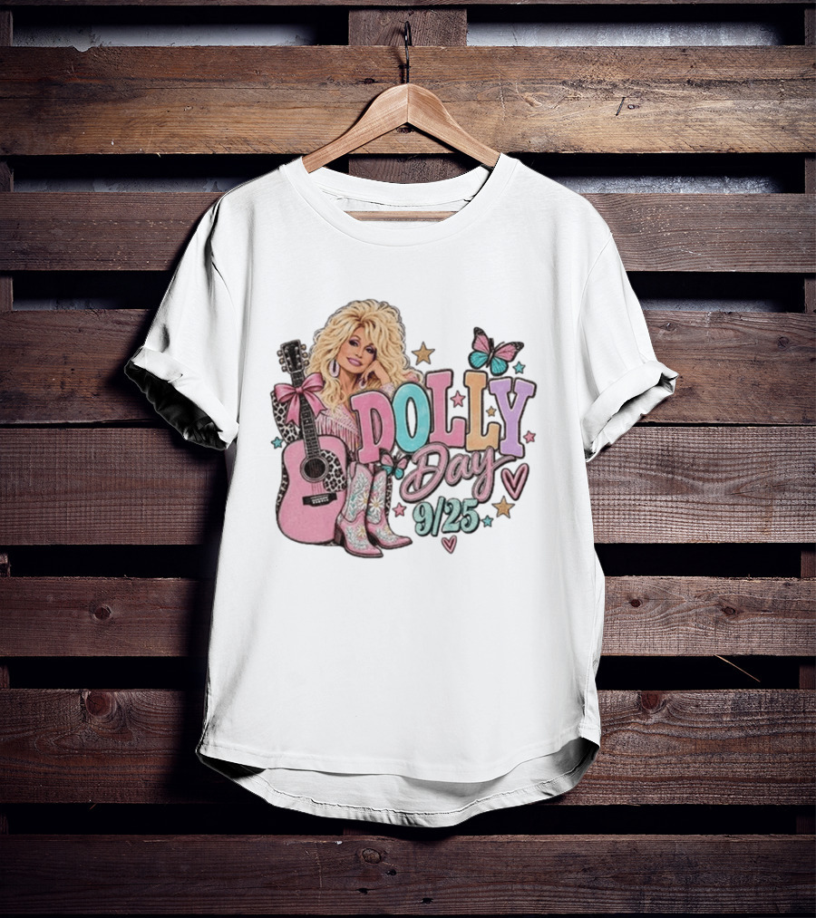 Dolly Day 9/25 Pink Butterfly Guitar Boots Stars T-Shirt