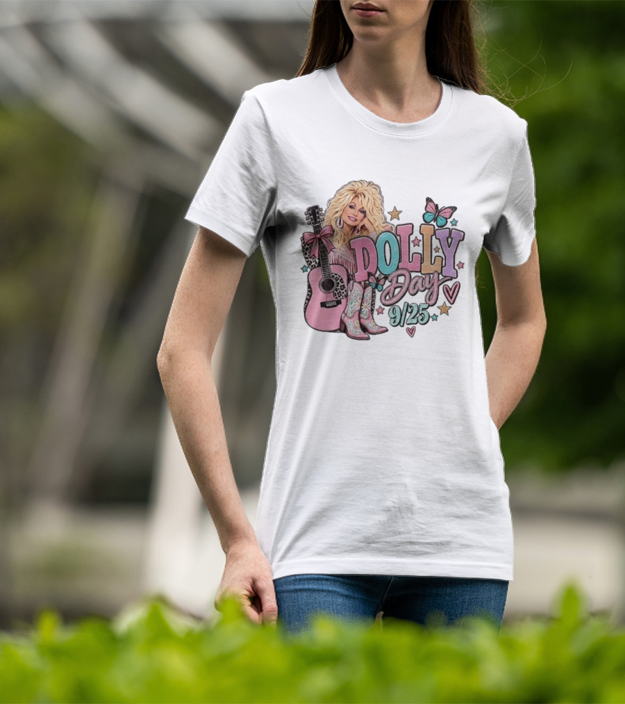 Dolly Day 9/25 Pink Butterfly Guitar Boots Stars T-Shirt