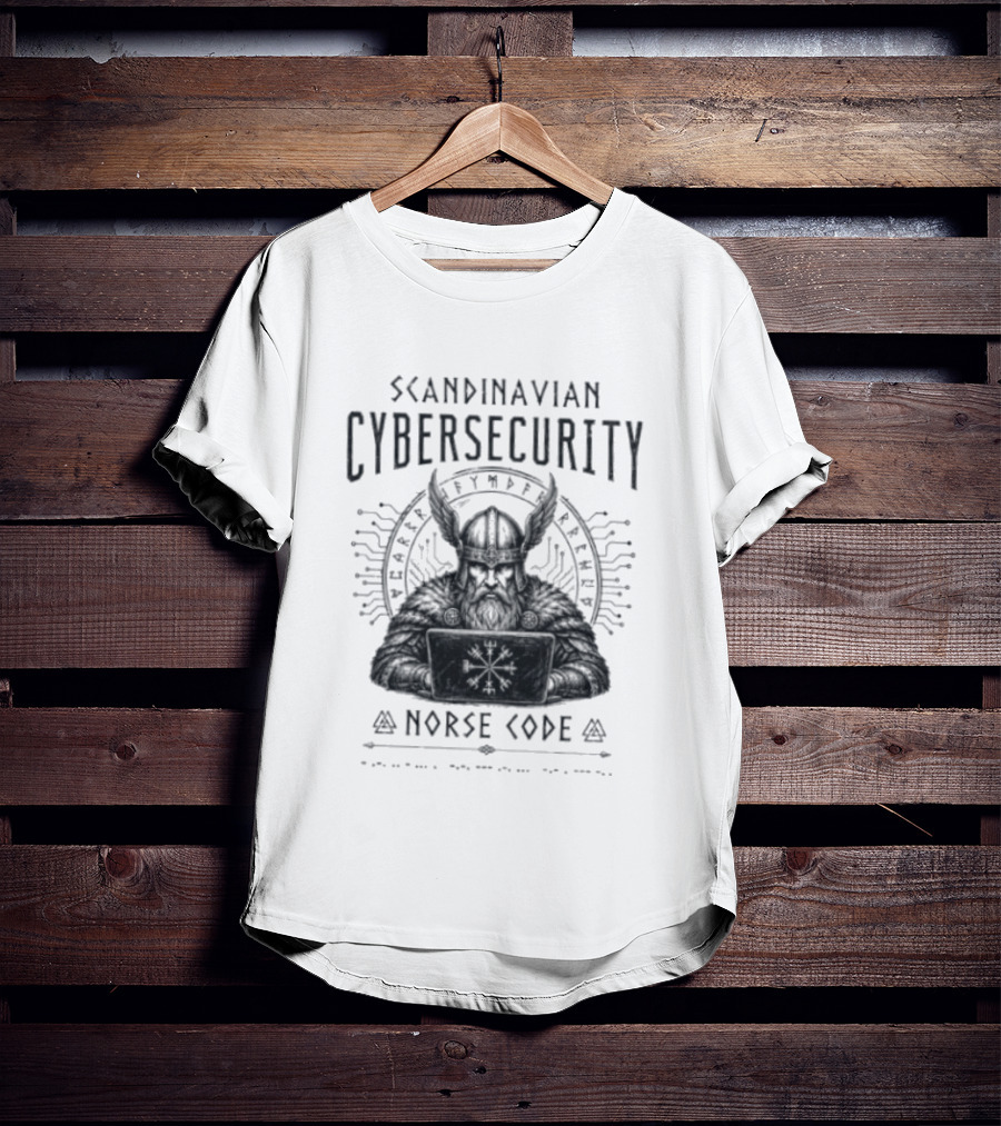 Scandinavian Cybersecurity Norse Code Digital Viking Symbol Tech T-Shirt