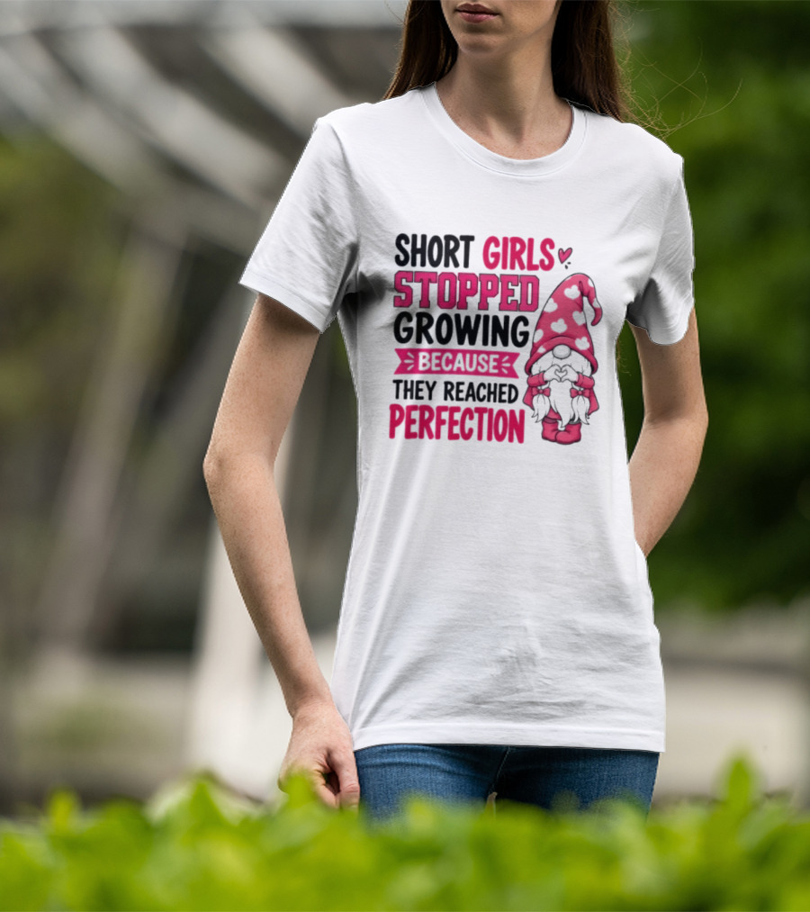 Short Girls Stopped Growing Because They Reached Perfection Gnome Heart Hat T-Shirt