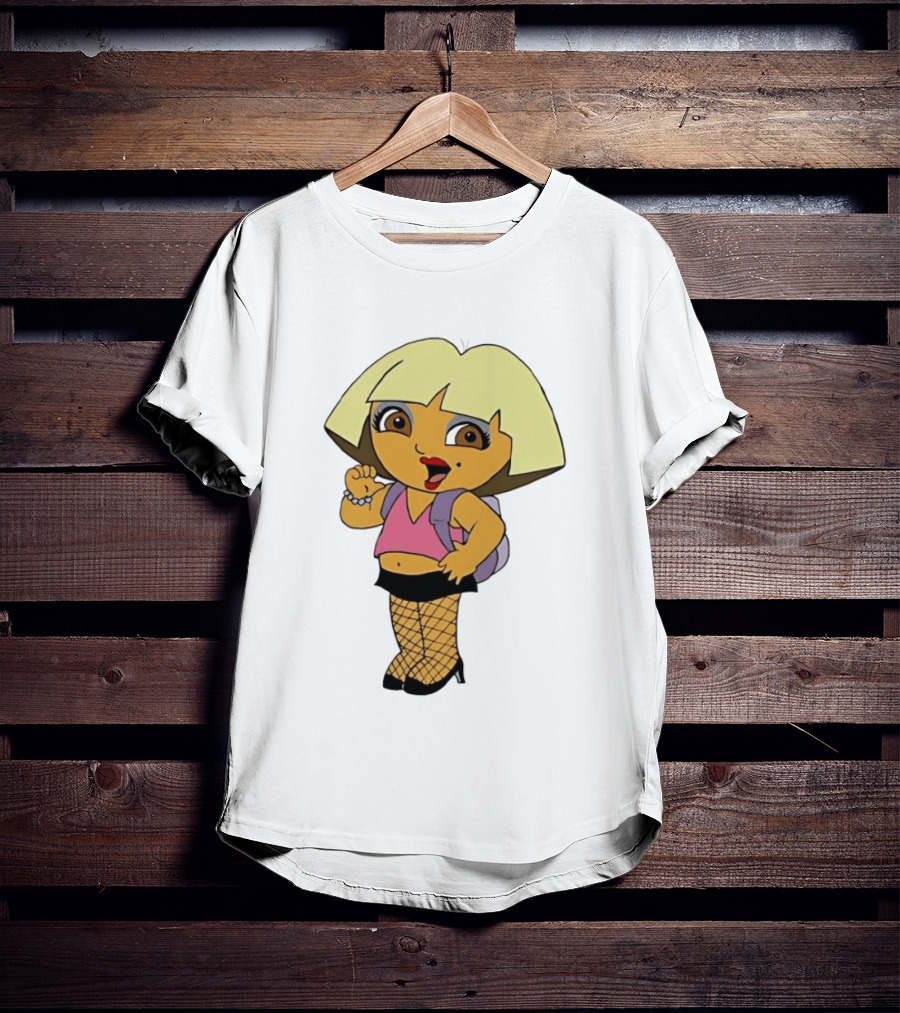 Explorer Parody Cartoon Mashup Pop Culture Icon With Backpack And Fishnets T-Shirt