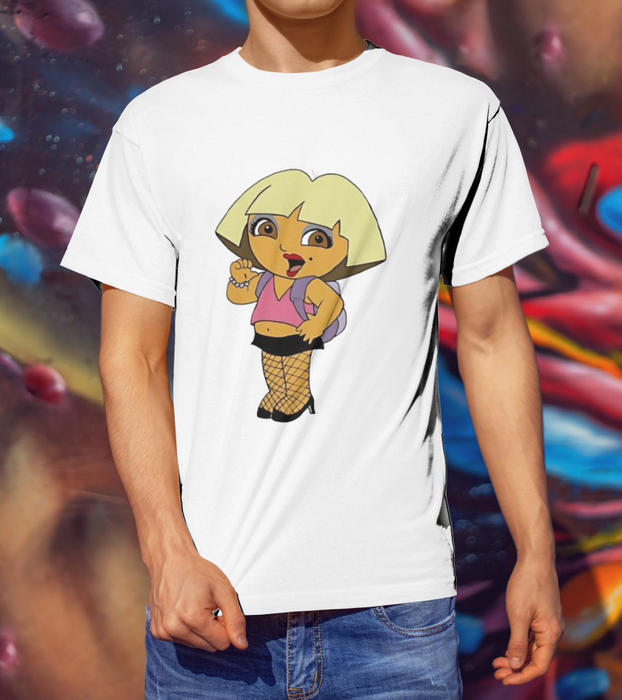 Explorer Parody Cartoon Mashup Pop Culture Icon With Backpack And Fishnets T-Shirt