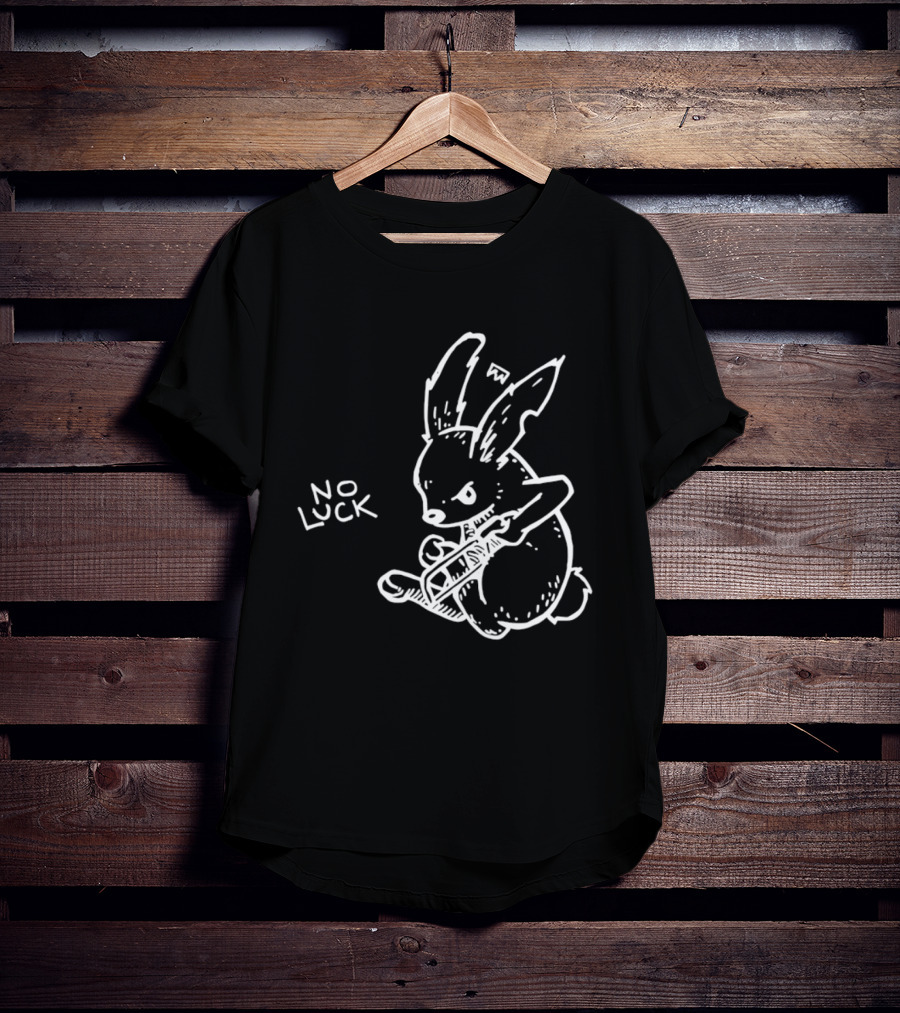 No Luck Angry Rabbit Hacksaw Doodle T-Shirt