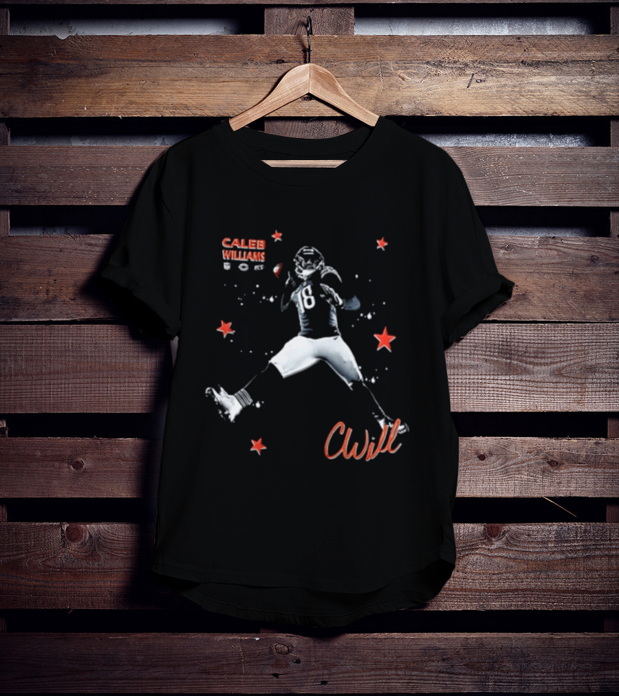 Caleb Williams Cwill 18 Chicago Football Player Throwing Ball Stars T-Shirt