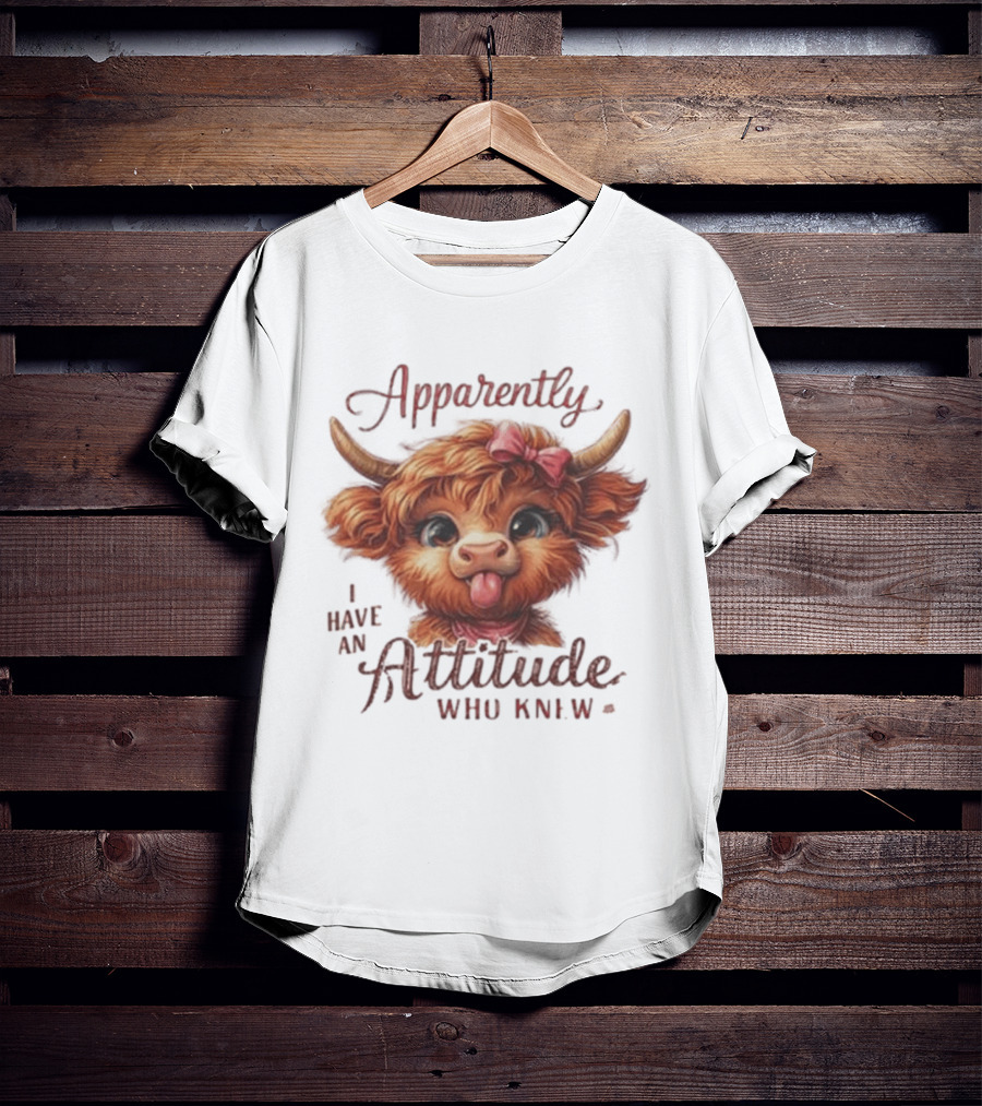 Apparently I Have An Attitude Who Knew Highland Cow Cute Bow T-Shirt