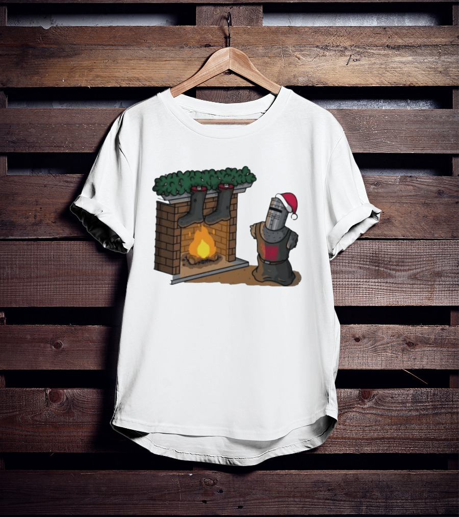 Monty Python Black Knight Christmas Holiday Fireplace Scene T-Shirt
