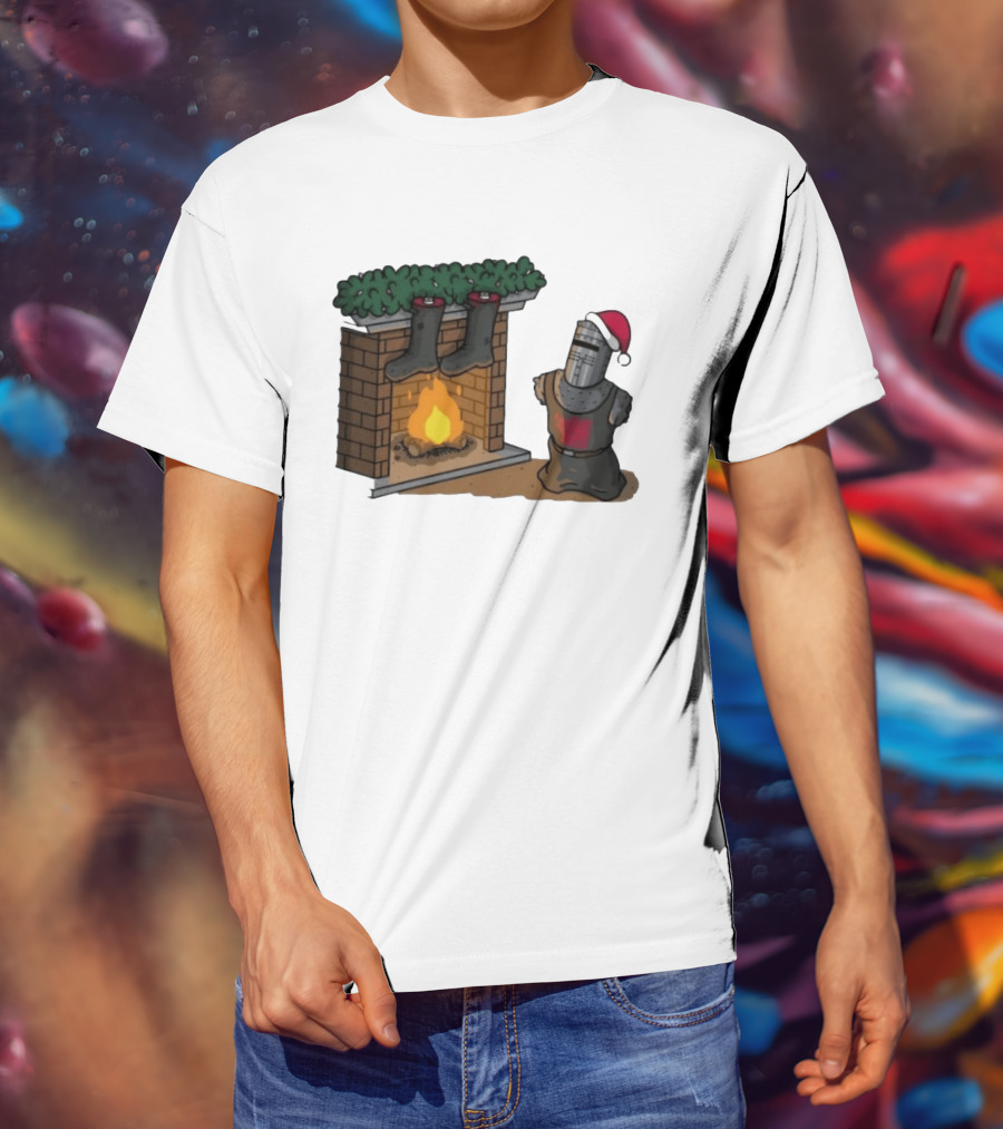 Monty Python Black Knight Christmas Holiday Fireplace Scene T-Shirt