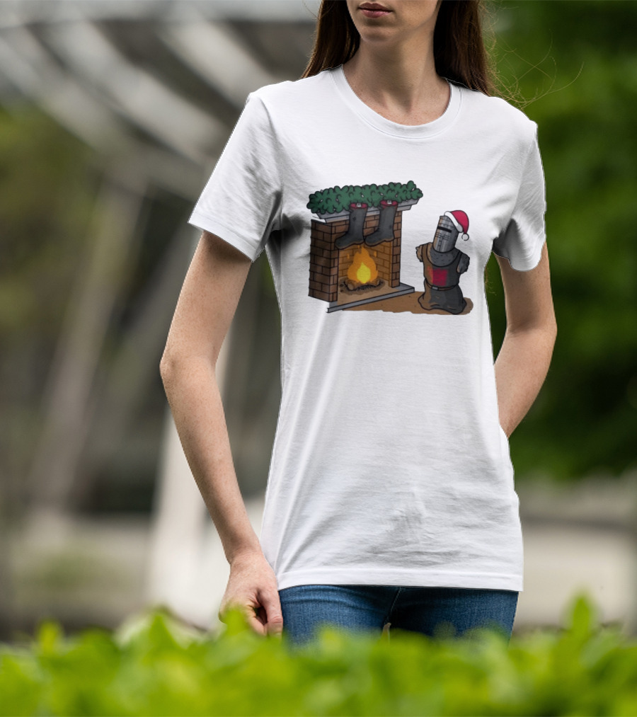 Monty Python Black Knight Christmas Holiday Fireplace Scene T-Shirt