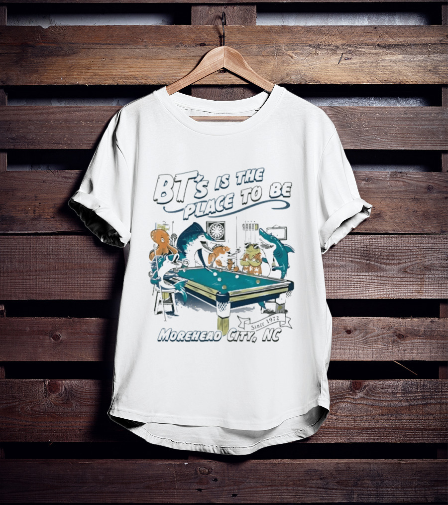 BT's Is The Place To Be Morehead City NC Since 1972 Pool Hall Sea Creatures Playing Billiards T-Shirt
