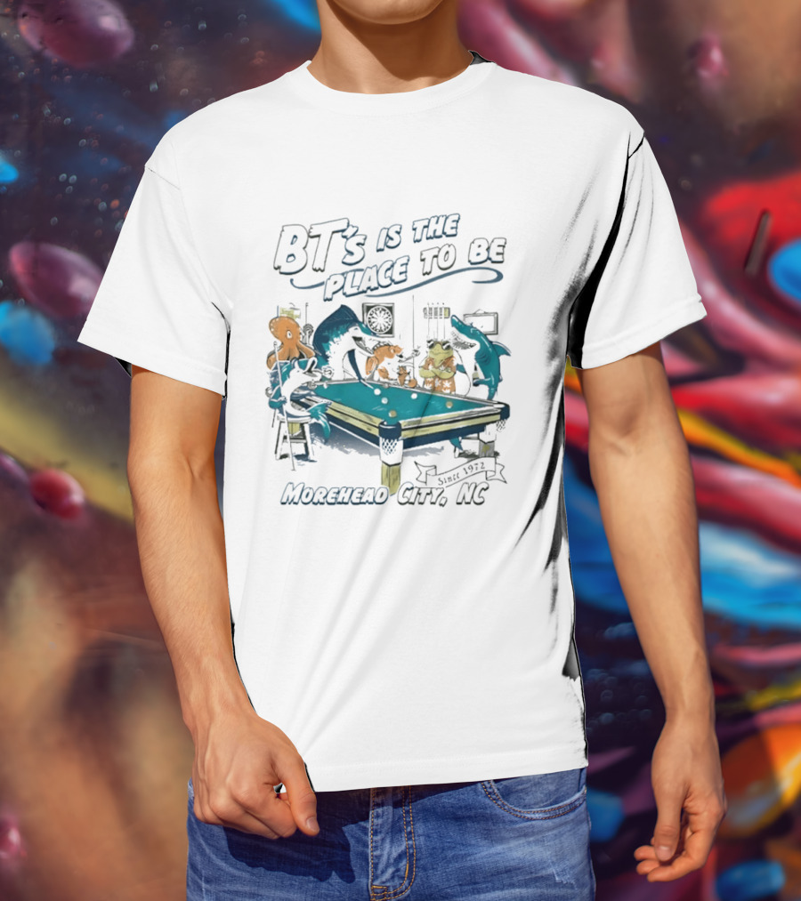 BT's Is The Place To Be Morehead City NC Since 1972 Pool Hall Sea Creatures Playing Billiards T-Shirt