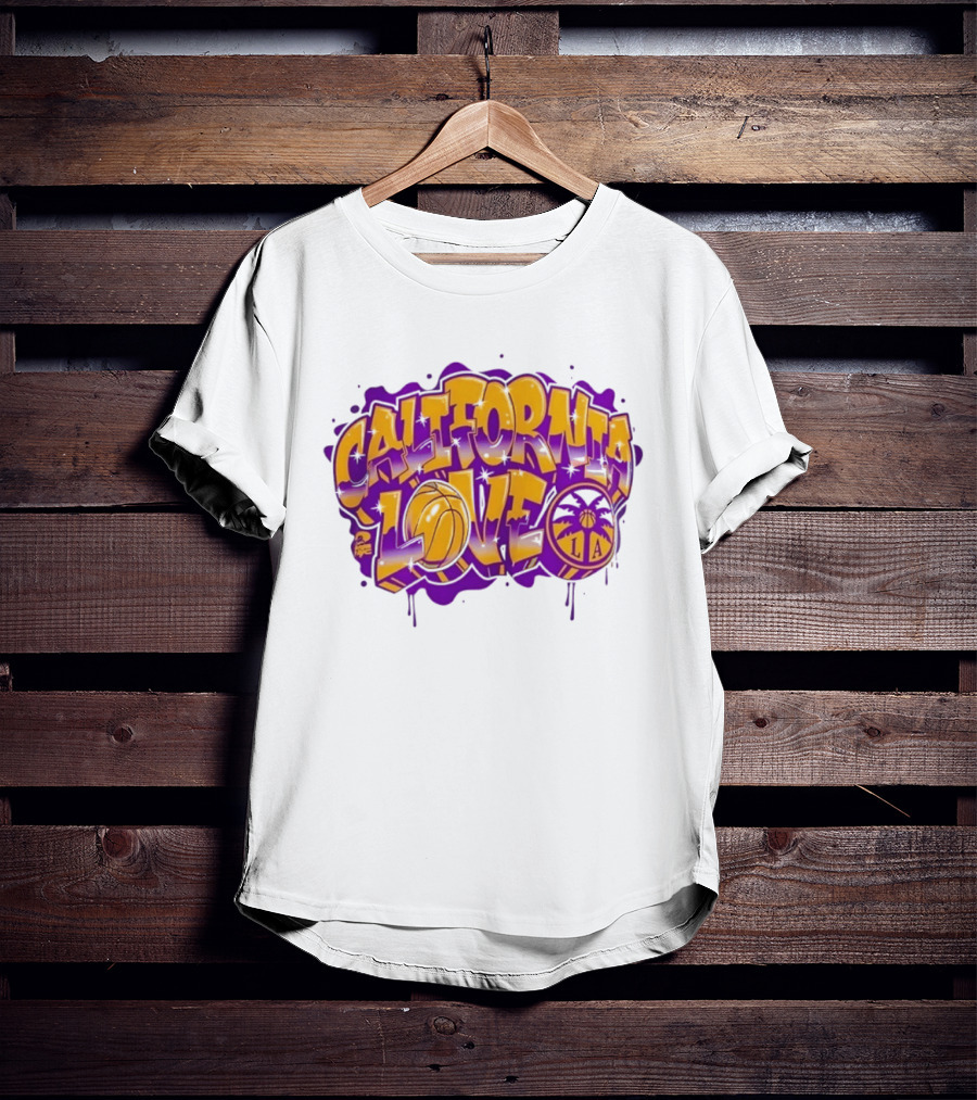 California Love Los Angeles Basketball LA Graffiti Style With Palm Trees And Purple Basketball T-Shirt