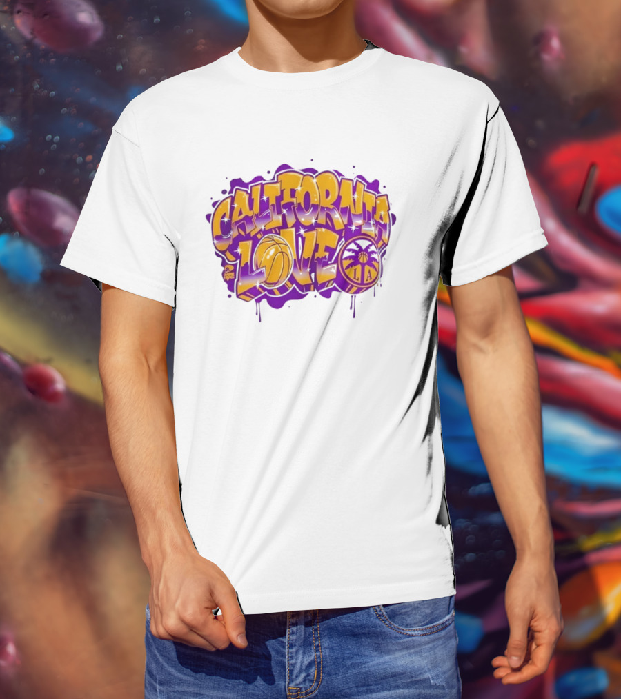 California Love Los Angeles Basketball LA Graffiti Style With Palm Trees And Purple Basketball T-Shirt