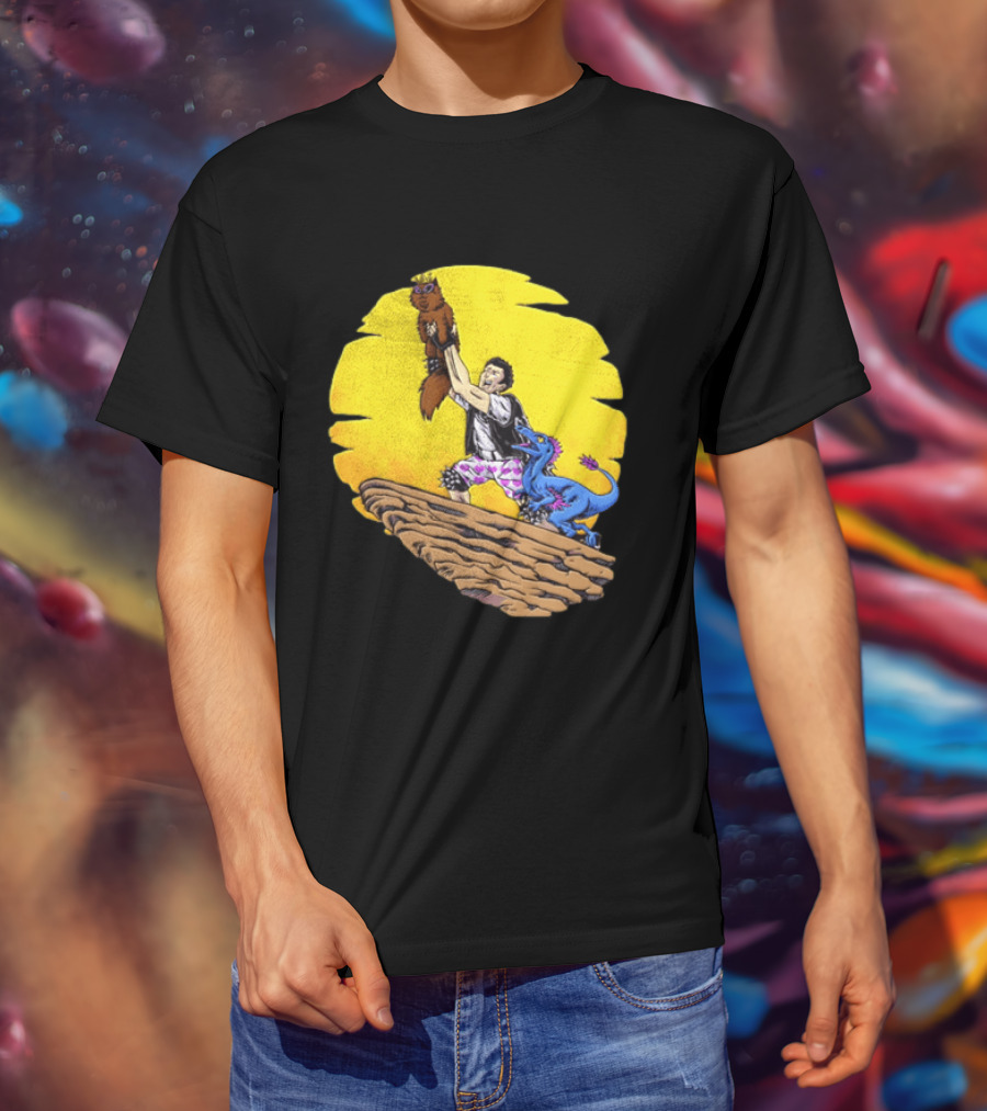 Randy Marsh Holding Cat With Blue Dinosaur Scene T-Shirt