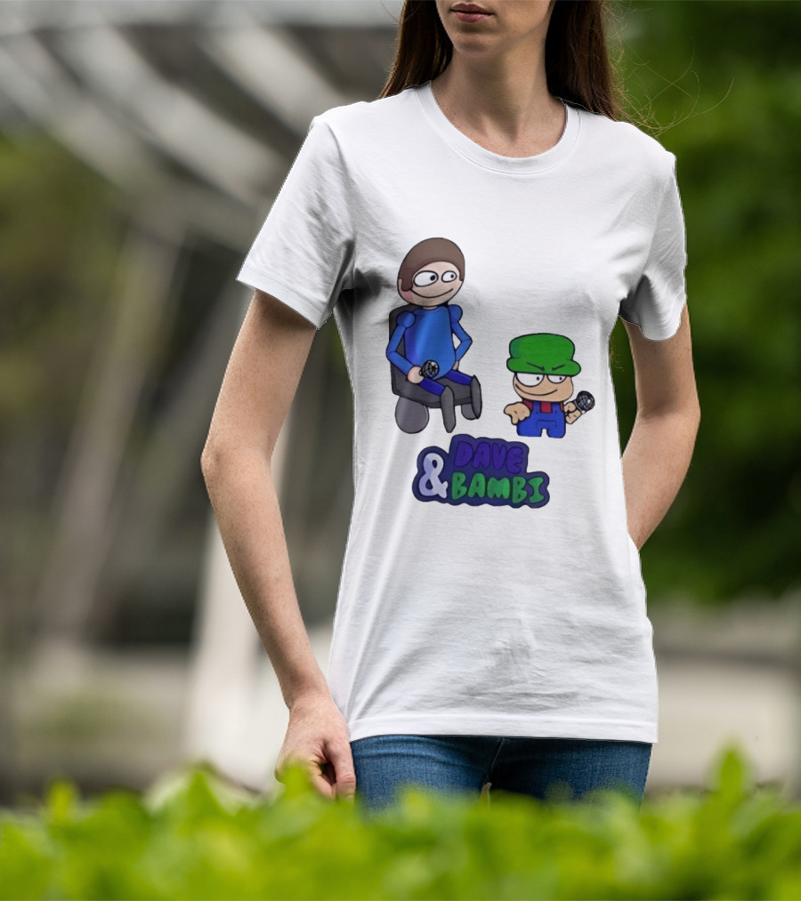 Friday Night Funkin Dave And Bambi Characters With Microphones T-Shirt