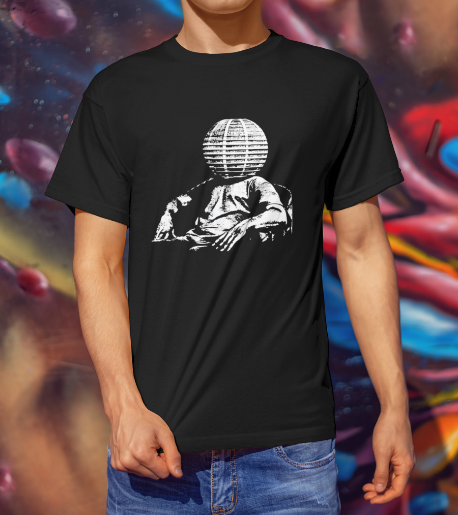Sure, Here's A New Title For The : "Surreal Distressed Globe Head Sitting Figure T-Shirt