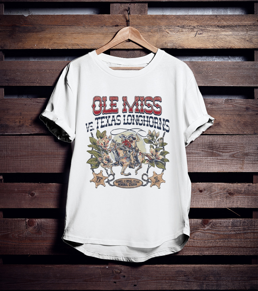 Ole Miss Rebels Vs Texas Longhorns 2026 Game Day Darrell K Royal Texas Memorial Stadium Austin TX October T-Shirt