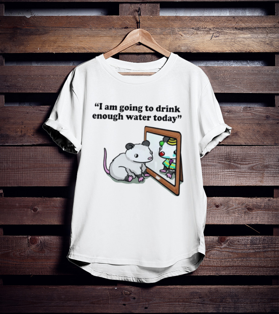 Opossum Affirmation Reflection I Am Going To Drink Enough Water Today T-Shirt