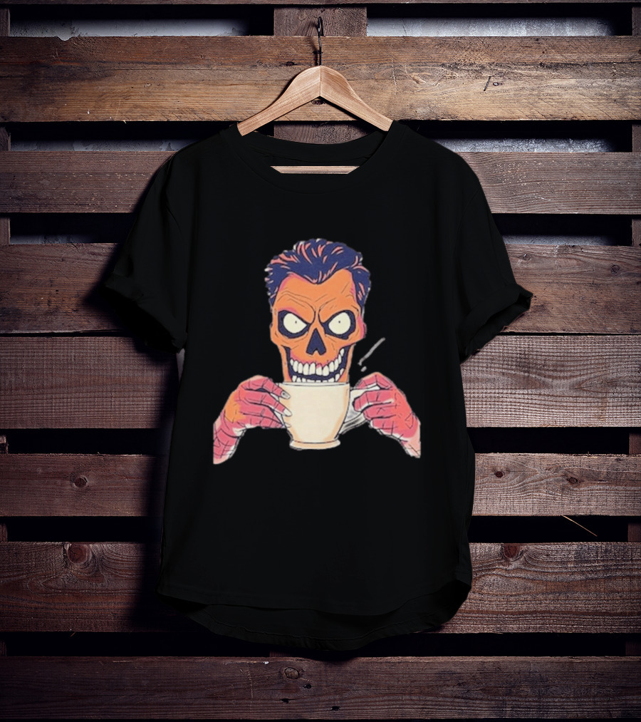 Skull Drink Coffee Skeleton Comic Unique T-Shirt