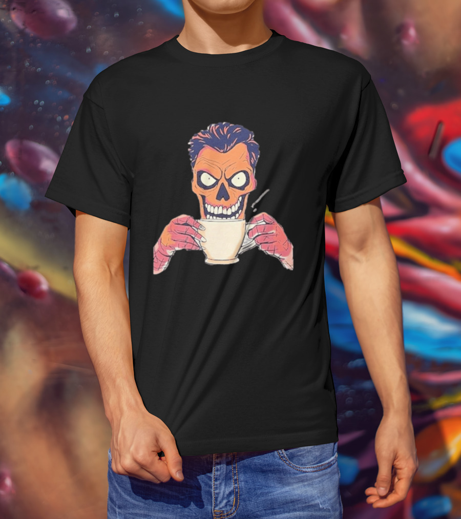 Skull Drink Coffee Skeleton Comic Unique T-Shirt