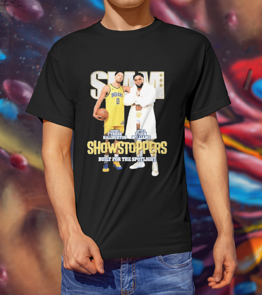 Slam Pacers Tyrese Haliburton WWE Trick Williams Showstoppers Built For The Spotlight T-Shirt