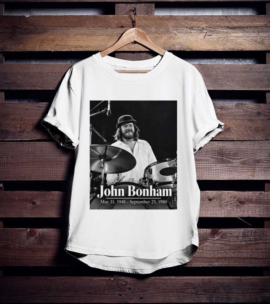 John Bonham May 31 1948 September 25 1980 Drummer Tribute Black And White Photo T-Shirt