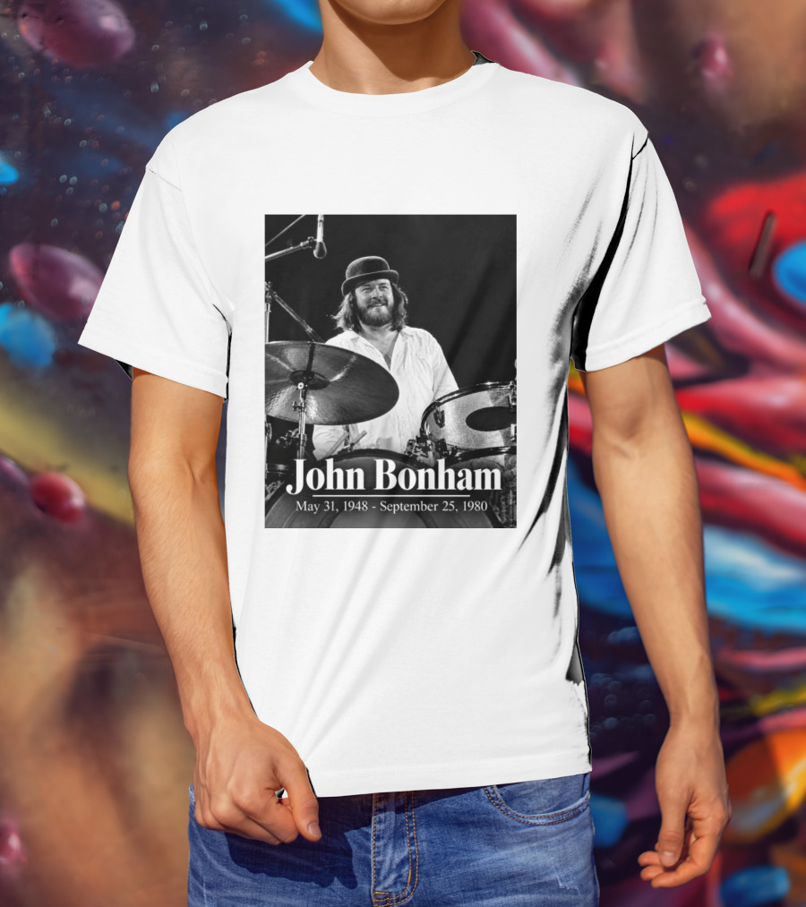 John Bonham May 31 1948 September 25 1980 Drummer Tribute Black And White Photo T-Shirt