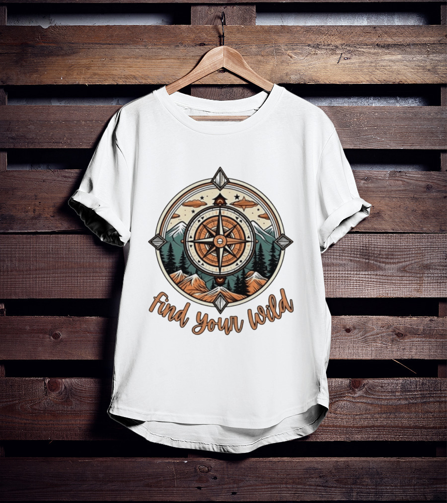 Find Your Wild Compass Mountain Adventure Nature Exploration T-Shirt