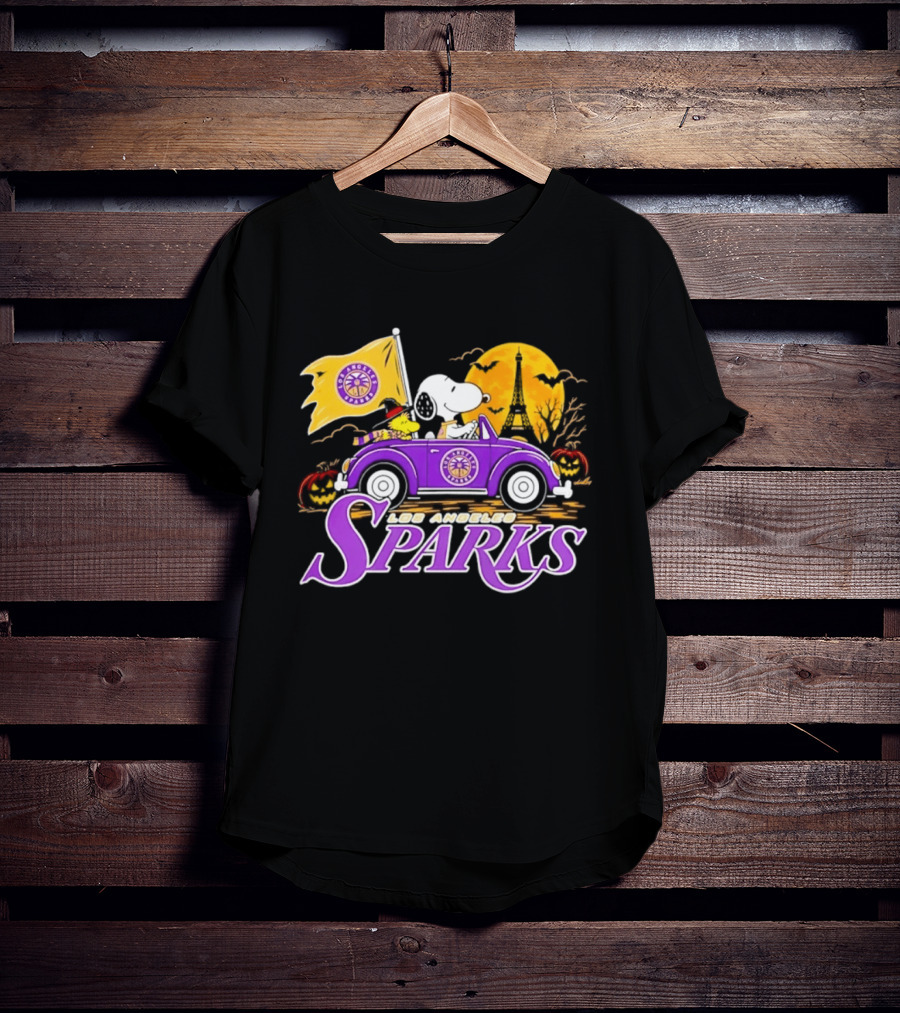 Snoopy Woodstock Los Angeles Sparks Halloween Pumpkin Car Adventure T-Shirt