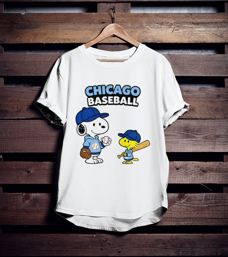 Chicago Cubs Baseball Snoopy Woodstock Peanuts Cartoon MLB T-Shirt