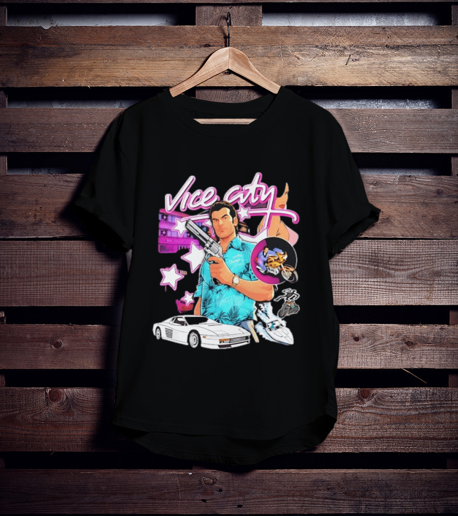 Grand Theft Auto Vice City Tommy Vercetti Retro Neon Style Gaming T-Shirt