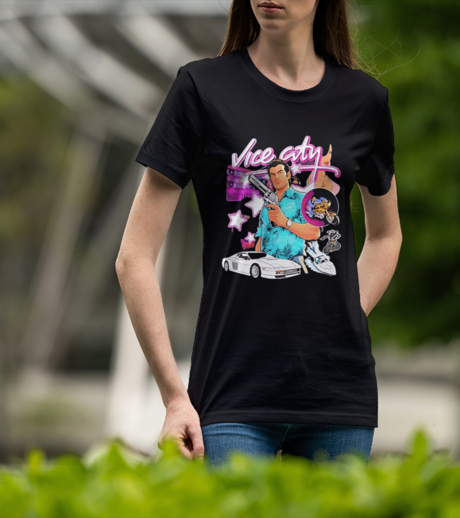 Grand Theft Auto Vice City Tommy Vercetti Retro Neon Style Gaming T-Shirt