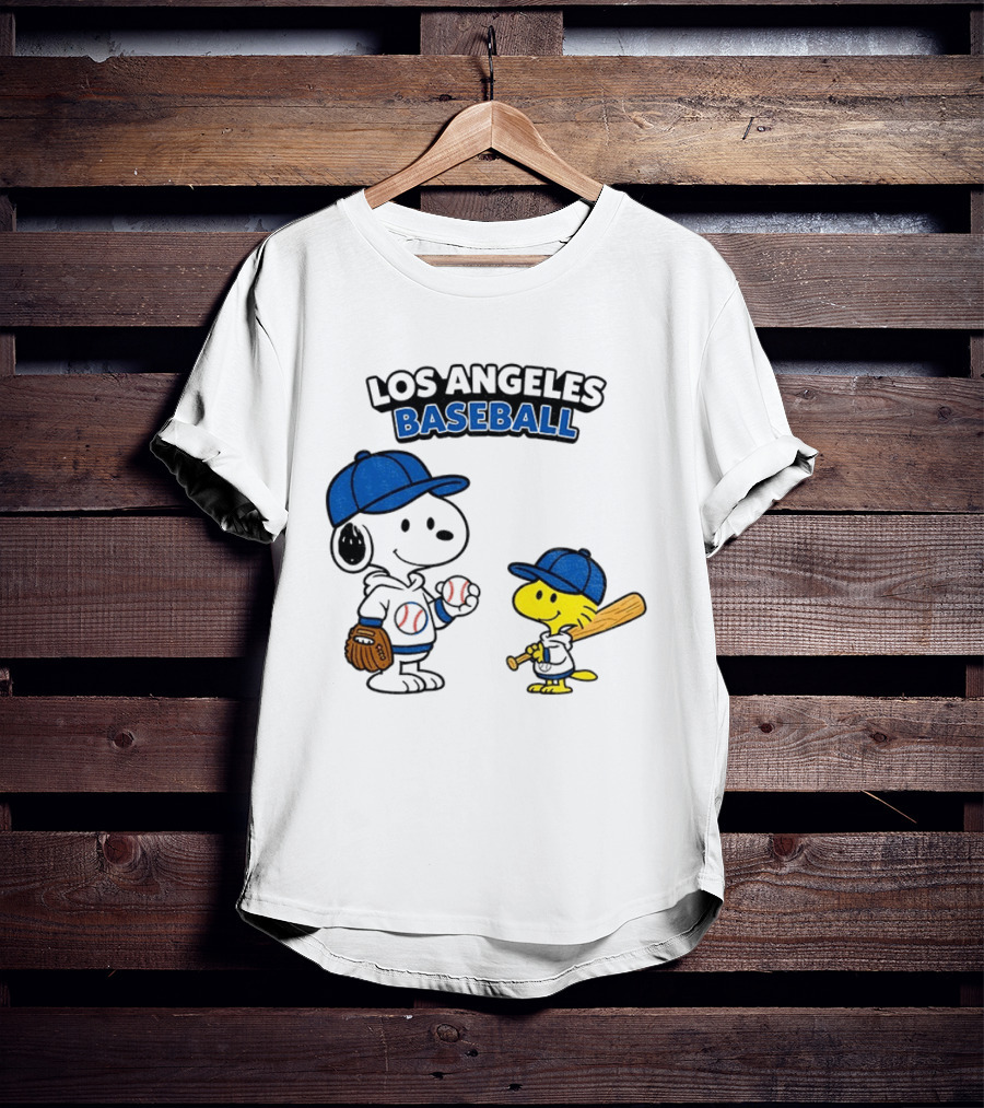 Snoopy Woodstock Los Angeles Baseball Peanuts Cartoon MLB T-Shirt