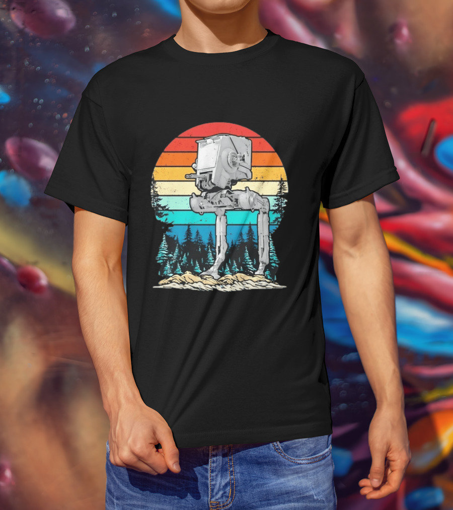 Star Wars AT ST Walker Retro Sunset And Pine Forest Scene T-Shirt