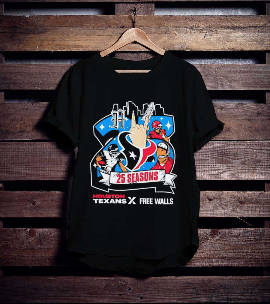 Houston Texans 25 Seasons Collaboration Free Walls Celebration T-Shirt