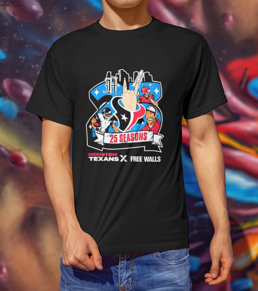 Houston Texans 25 Seasons Collaboration Free Walls Celebration T-Shirt