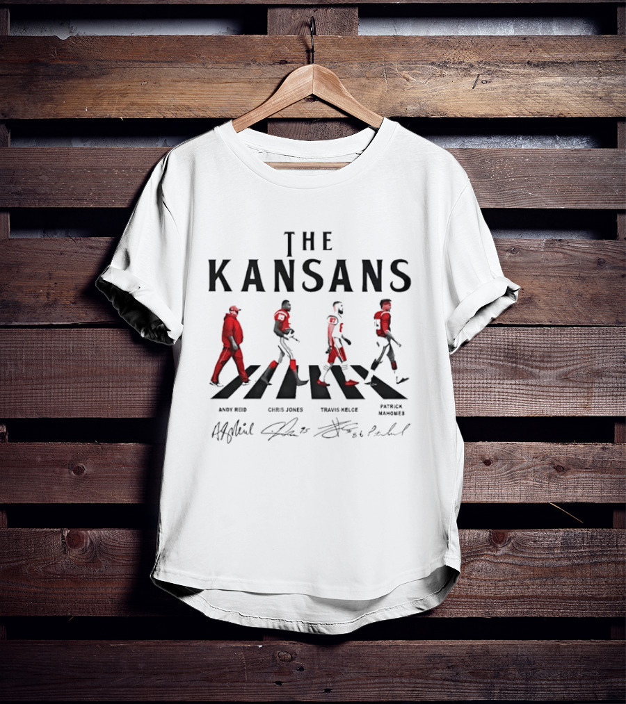 The Kansans Andy Reid Chris Jones Travis Kelce Patrick Mahomes Signatures Abbey Road T-Shirt
