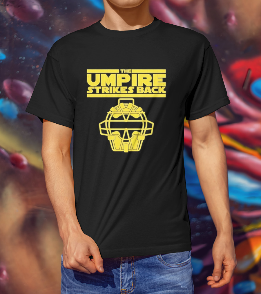 The Umpire Strikes Back Baseball Umpire Mask Retro Yellow T-Shirt