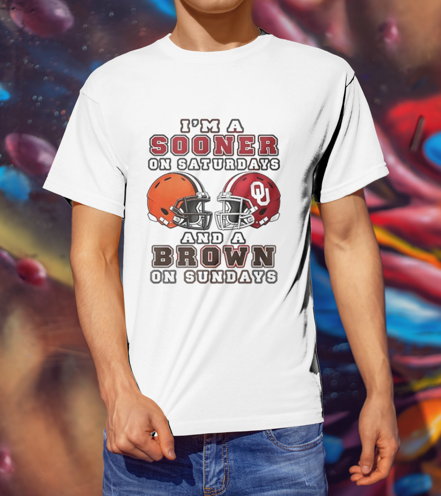 I'm A Sooner On Saturdays And A Brown On Sundays Football Helmets T-Shirt