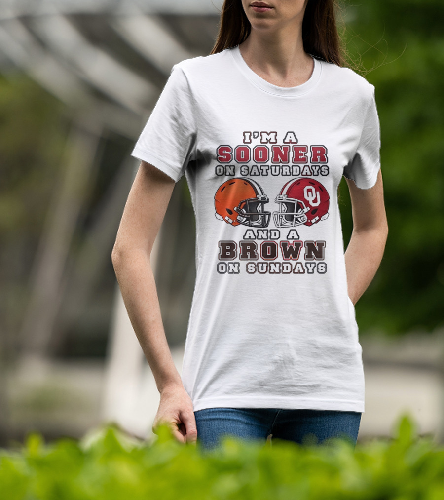 I'm A Sooner On Saturdays And A Brown On Sundays Football Helmets T-Shirt