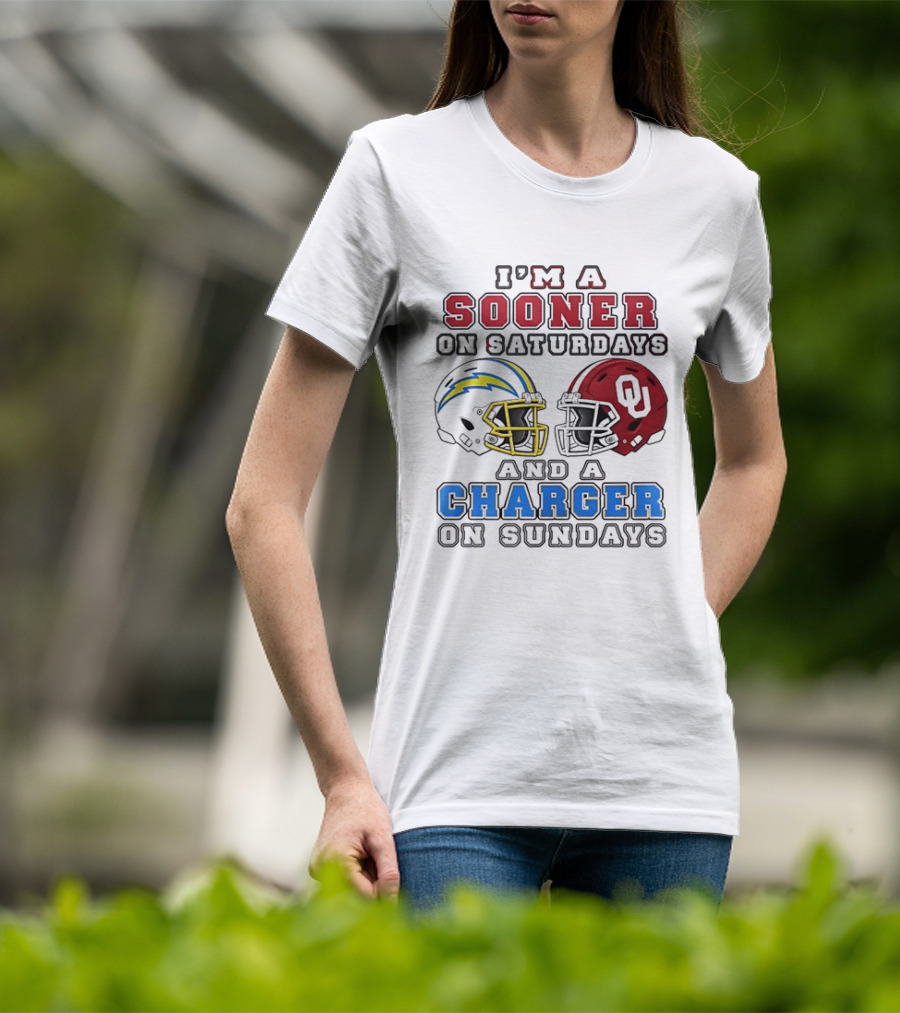 I'm A Sooner On Saturdays And A Charger On Sundays Football Helmets T-Shirt
