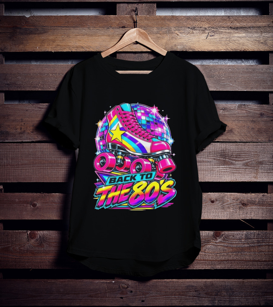 Back To The 80's Roller Skate Disco Vibrant Retro Starburst T-Shirt