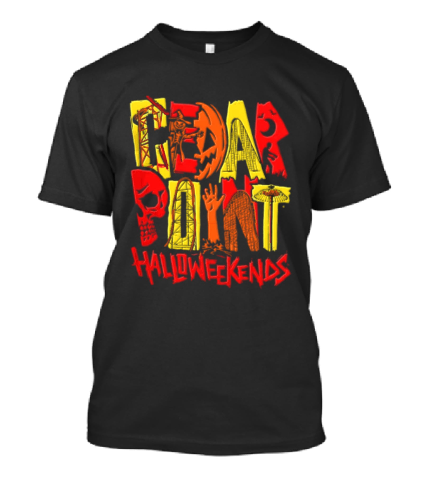 Cedar Point Halloweekends Roller S Scarecrow Skull Zombie Halloween Event T-Shirt