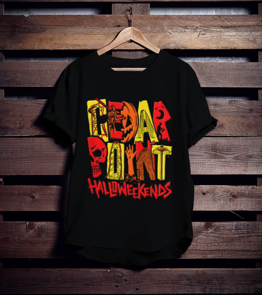 Cedar Point Halloweekends Roller S Scarecrow Skull Zombie Halloween Event T-Shirt