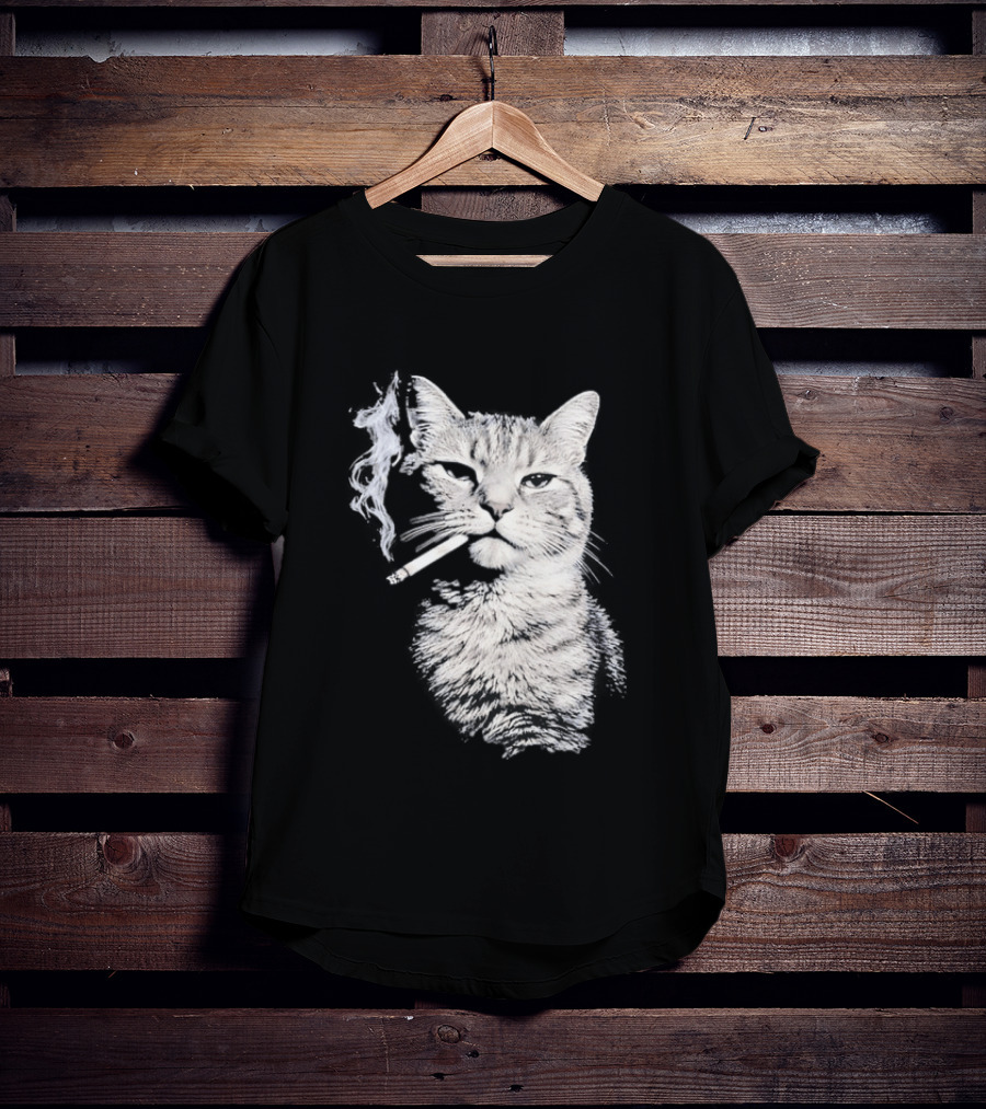 Tabby Cat Smoking Cigarette Animal T-Shirt