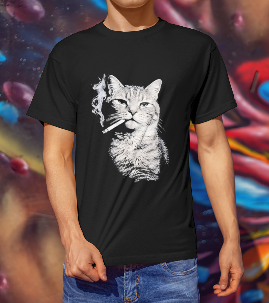 Tabby Cat Smoking Cigarette Animal T-Shirt